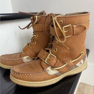 Sperry Top Sider Tan & Gold Ankle Boots w/ Buckle